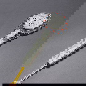 A Qing Dynasty silver-gilt jade-fired blue mirror: Qing Dynasty silver-gilt inlaid jade burned blue mirror SIZE: L:19.5cm W:7.6cm W:304.3g (The Dimensions Of All Batches Are Manually Measured.If You Need More Detailed Information, Please Contact Our C