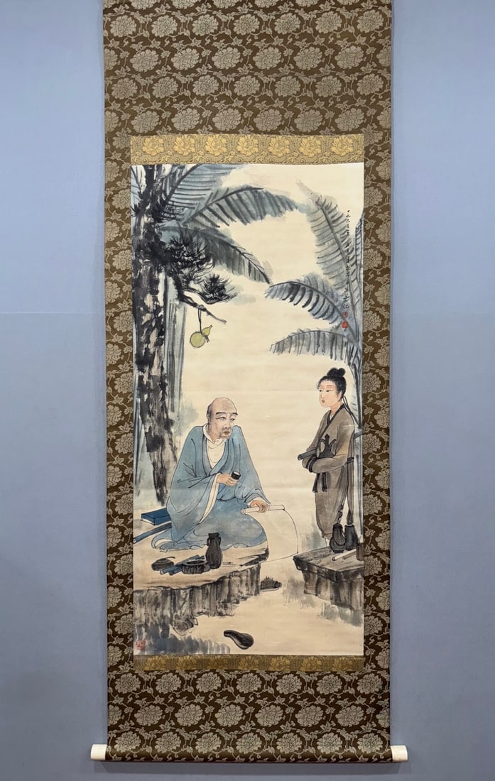 A painting by Fu Baoshi: Fu Baoshi's paintings are made of paper and are originally old mounted vertical scrolls SIZE: Painting core:64×137cm (The Dimensions Of All Batches Are Manually Measured.If You Need More Detailed Inf