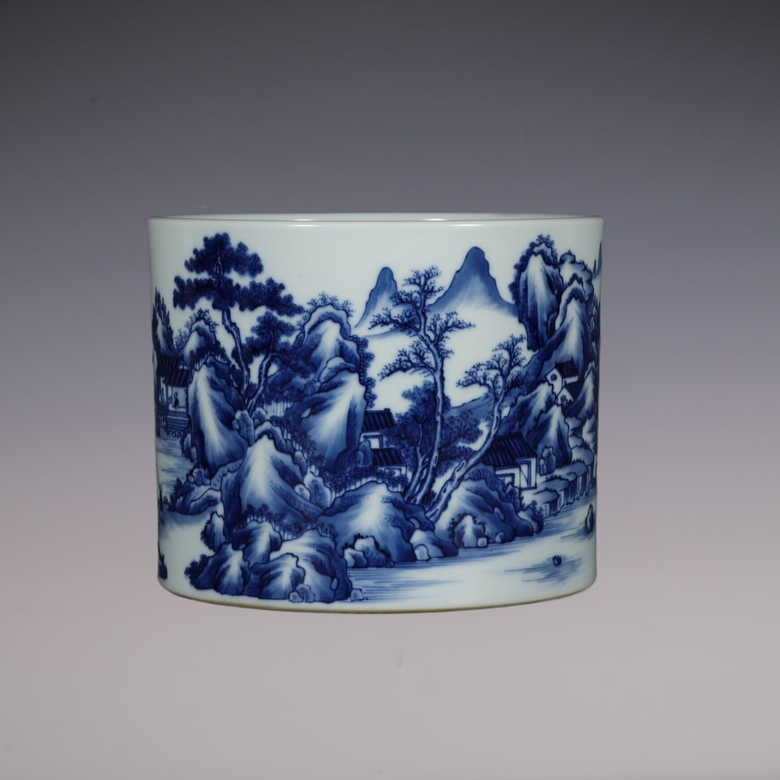 An Exquisite Blue and White Landscape and Figure Pattern Brush Pot (1 of 9)