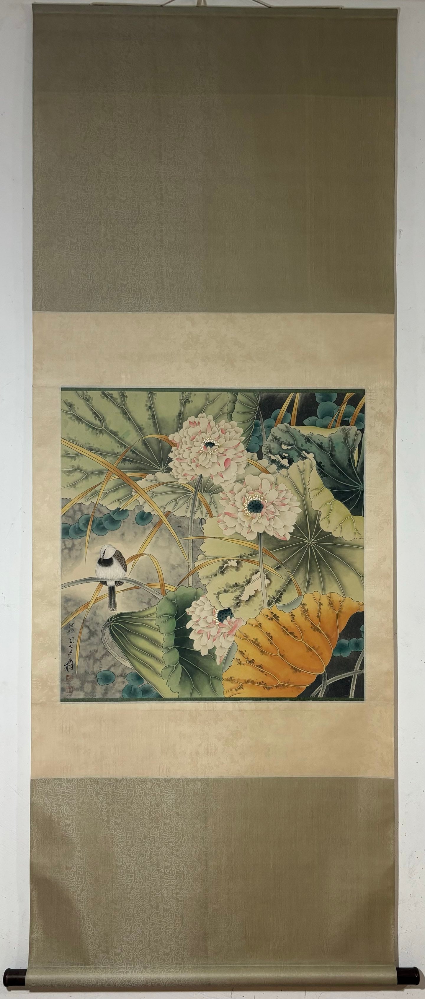 A Chinese Vertical Scroll Ink Painting of Flower and Bird on Paper (1 of 9)
