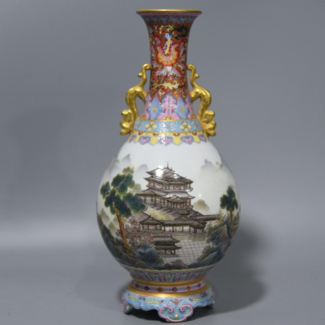 A piece of Seiko pastel landscape pavilion paradise dragon ear jade pot spring (1 of 7)