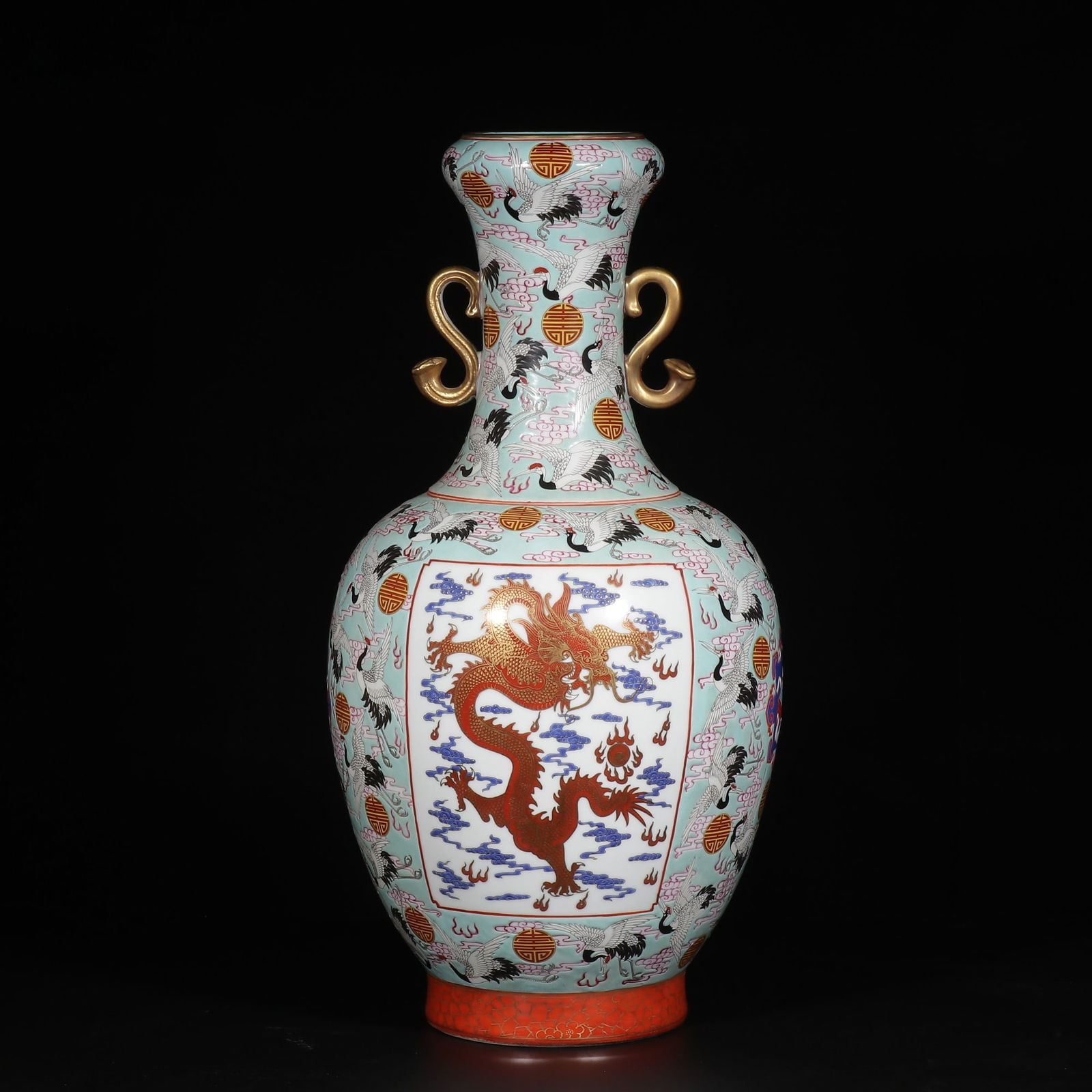 A Qing Dynasty Yongzheng amphora dragon and phoenix pattern hundred crane vase: Qing Dynasty Yongzheng amphora dragon and phoenix pattern hundred crane vase SIZE: H:56cm (The Dimensions Of All Batches Are Manually Measured.If You Need More Detailed Information, Please Contact Our