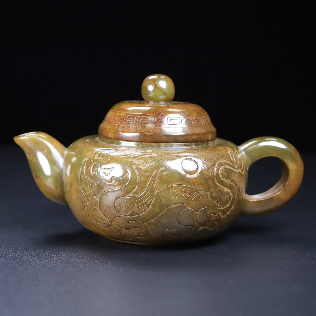 An Exquisite White Jade Dragon and Phoenix Pattern Teapot (1 of 10)