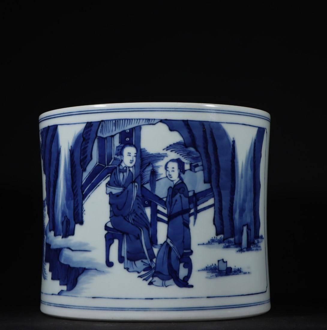 An Exquisite Blue and White Character and Story Pattern Brush Pot (1 of 9)