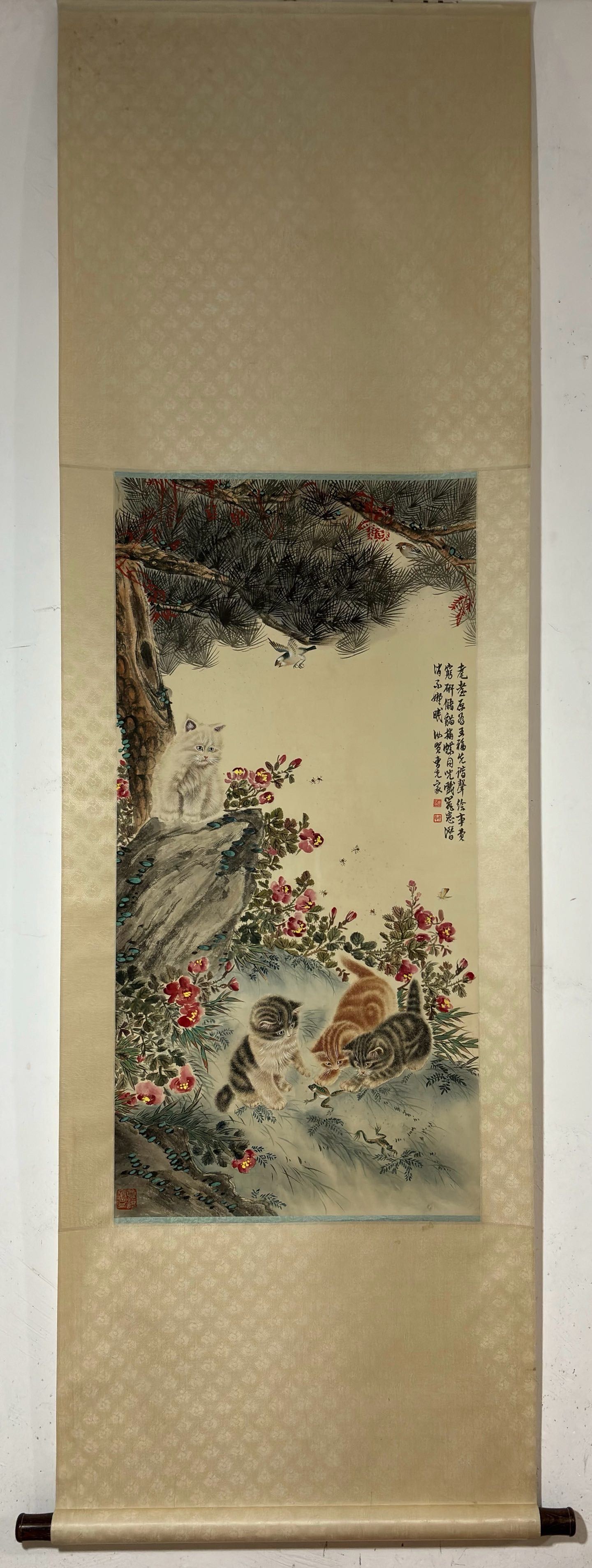 A Chinese Vertical Scroll Ink Painting of Cat on Paper (1 of 9)