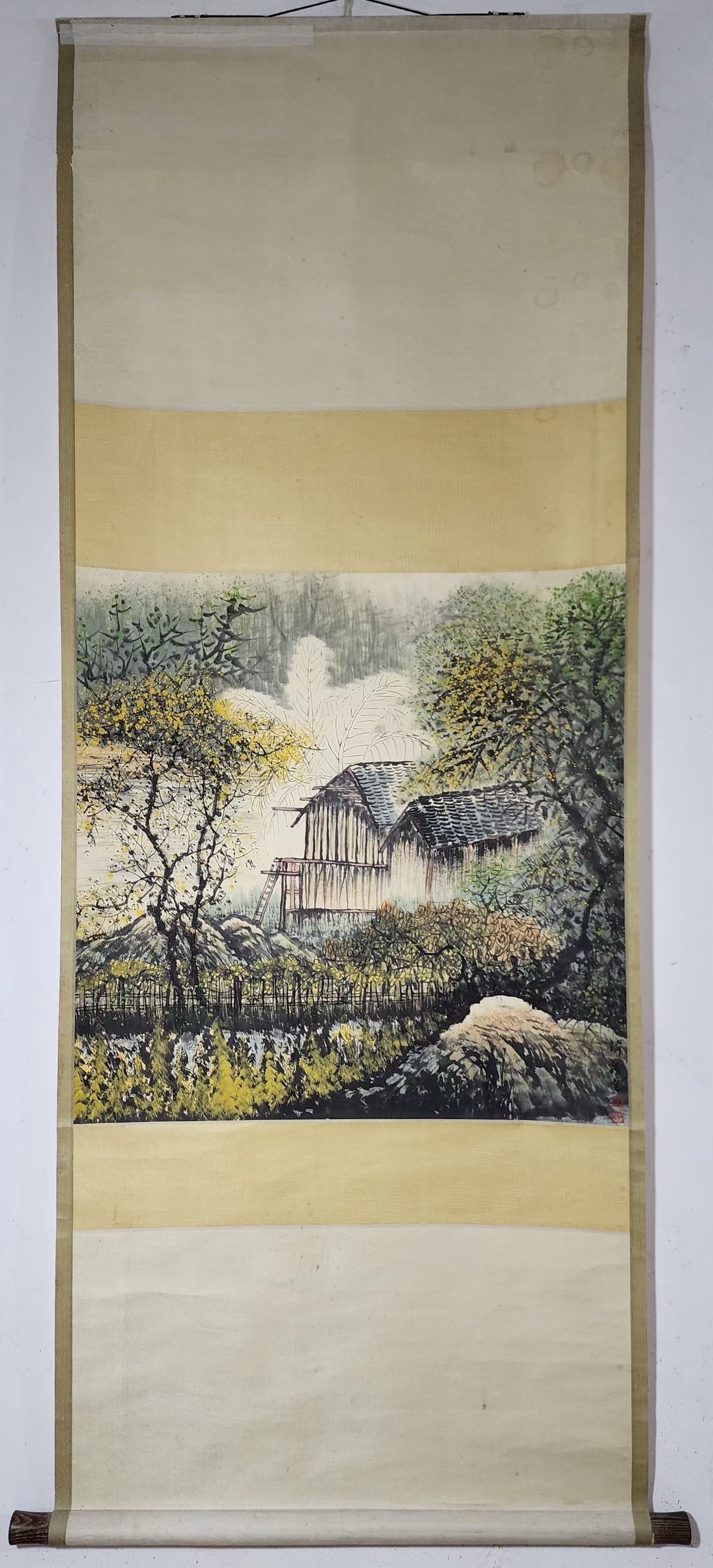 A Chinese Vertical Scroll Ink Painting of Landscape on Paper (1 of 9)