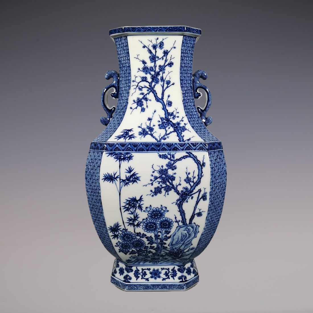 An Exquisite Blue and White Lotus Pattern Pine, Bamboo and Plum Blossom Pattern Double-Ears Vase (1 of 9)