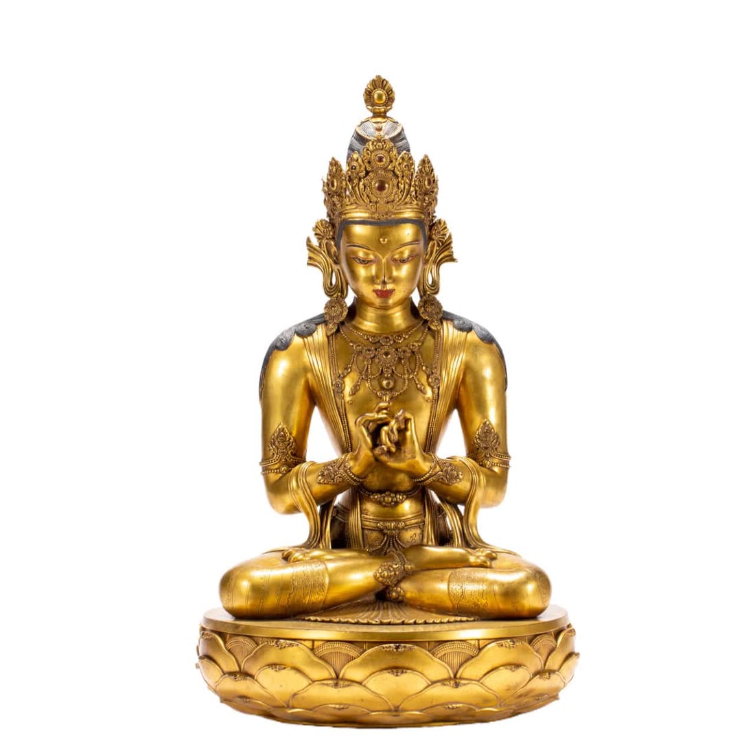 A bronze gilt Buddha statue of the Qing Dynasty: Qing Dynasty copper gilt Buddha statue SIZE: L:28cm W:28cm H:50cm W:13550g (The Dimensions Of All Batches Are Manually Measured.If You Need More Detailed Information, Please Contact Our Customer Servi