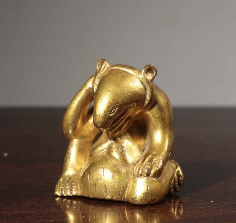 A Qing copper gilt bear study paperweight: Qing copper gilt bear study paperweight SIZE: H:5cm L:4.5cm W:3cm (The Dimensions Of All Batches Are Manually Measured.If You Need More Detailed Information, Please Contact Our Customer Service Before