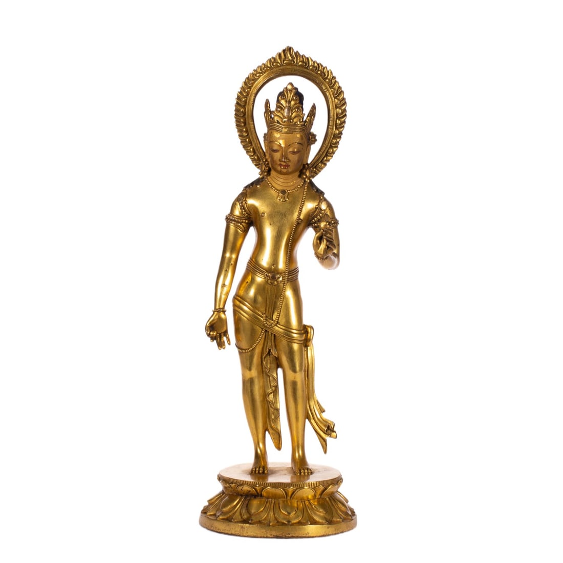 A bronze gilt Buddha statue of the Qing Dynasty: Qing Dynasty copper gilt Buddha statue SIZE: L:14cm W:14cm H:42cm W:3850g (The Dimensions Of All Batches Are Manually Measured.If You Need More Detailed Information, Please Contact Our Customer Servic