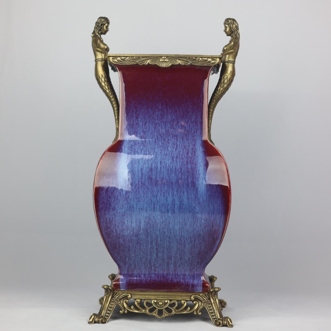 A kiln-glazed copper-inlaid mermaid amphorae: Kiln glazed copper inlaid mermaid amphorae SIZE: H:52.5cm MouthD:19cm D:23cm Bottom diameter 23.5cm (The Dimensions Of All Batches Are Manually Measured.If You Need More Detailed Information, Please C