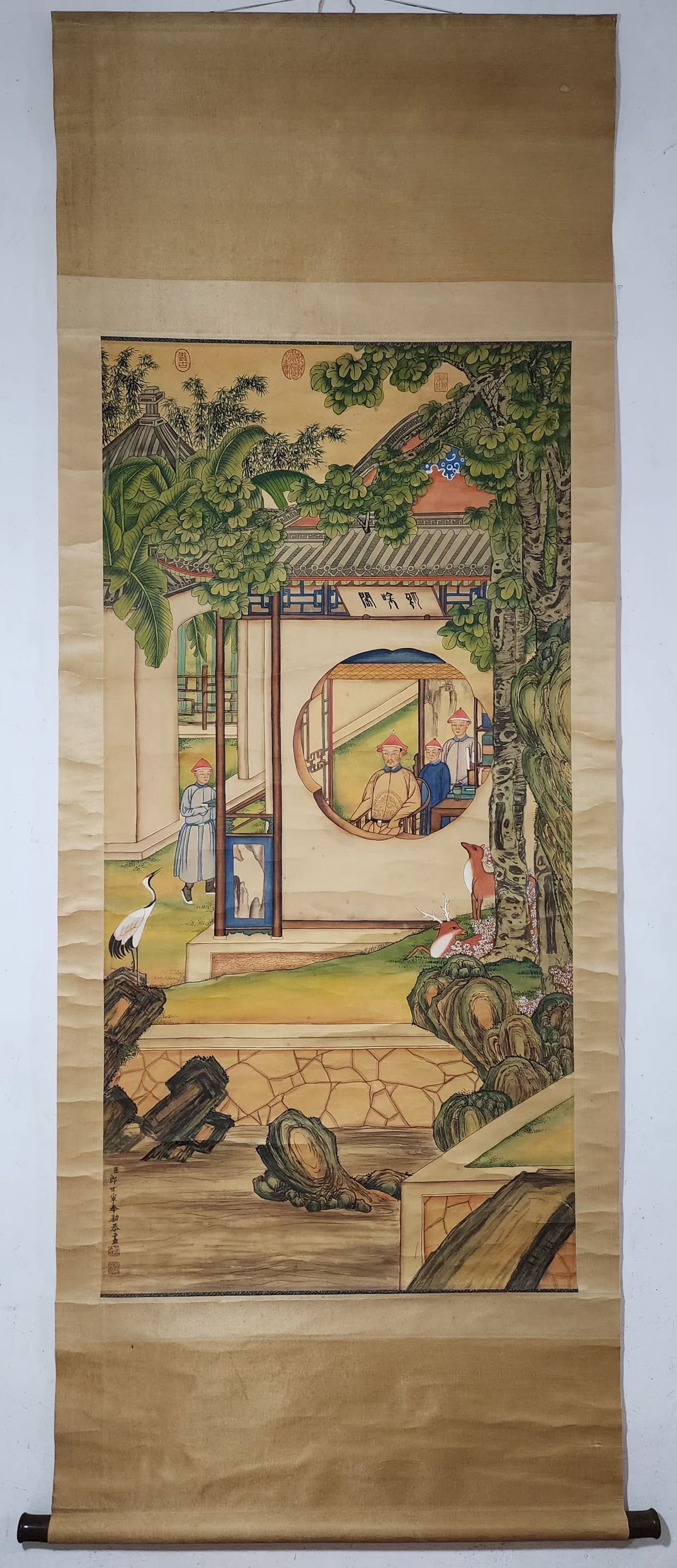 A Chinese Vertical Scroll Ink Painting of Character and Story on Silk (1 of 9)