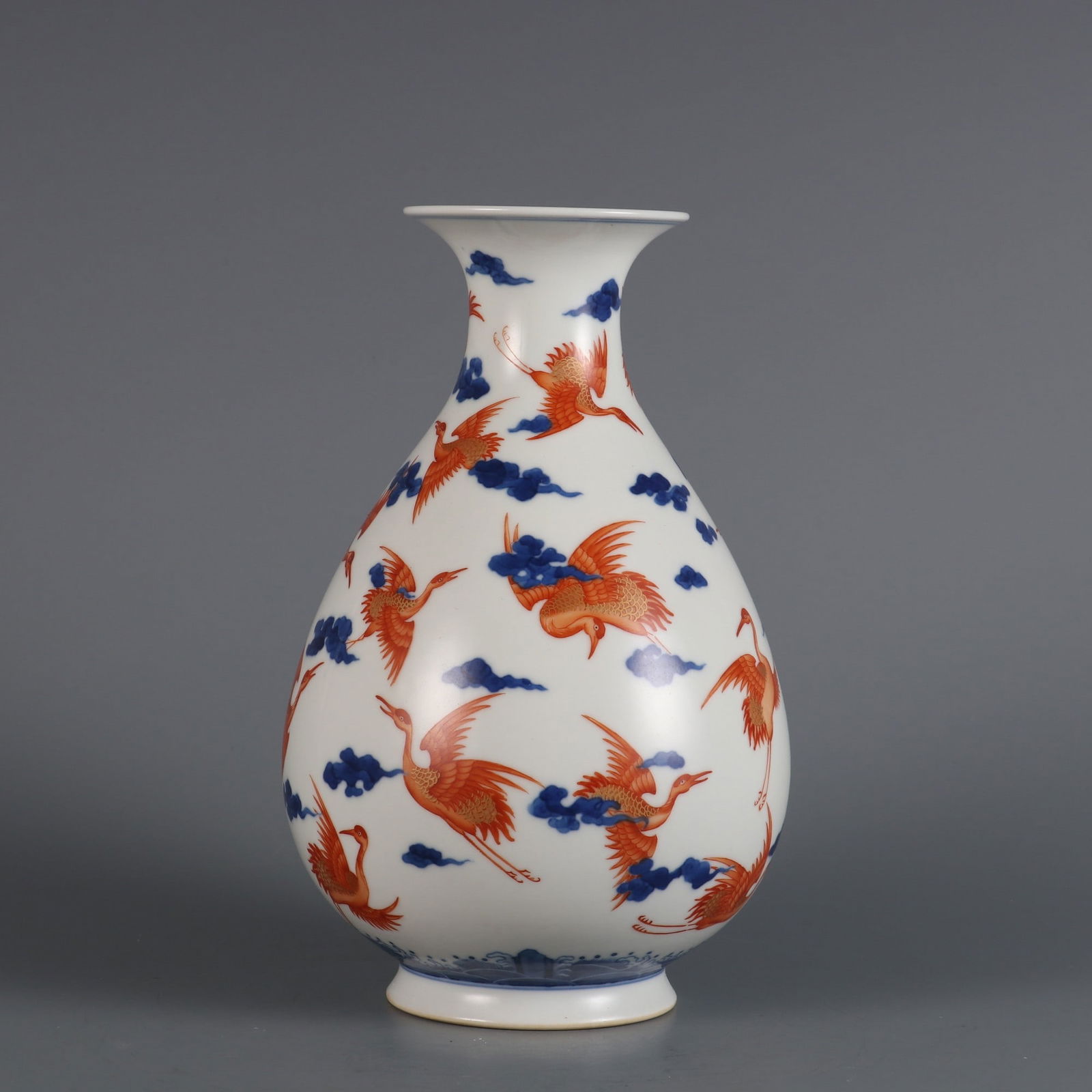 An Exquisite Blue and White Iron-Red Crane Pattern Seawater Pattern Vase (1 of 9)