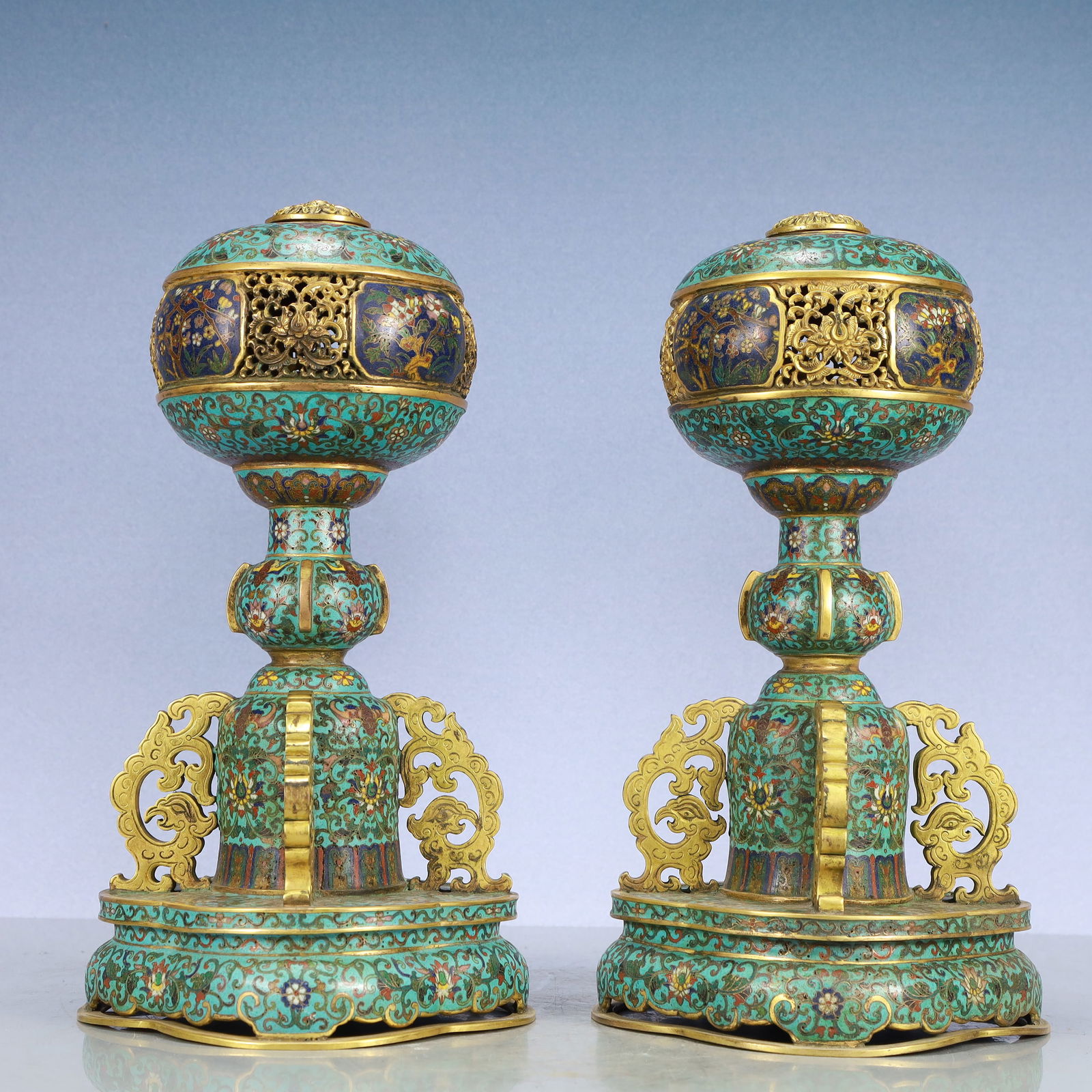 A Exquisite A pair of Cloisonne Lotus Pattern Censer (1 of 14)