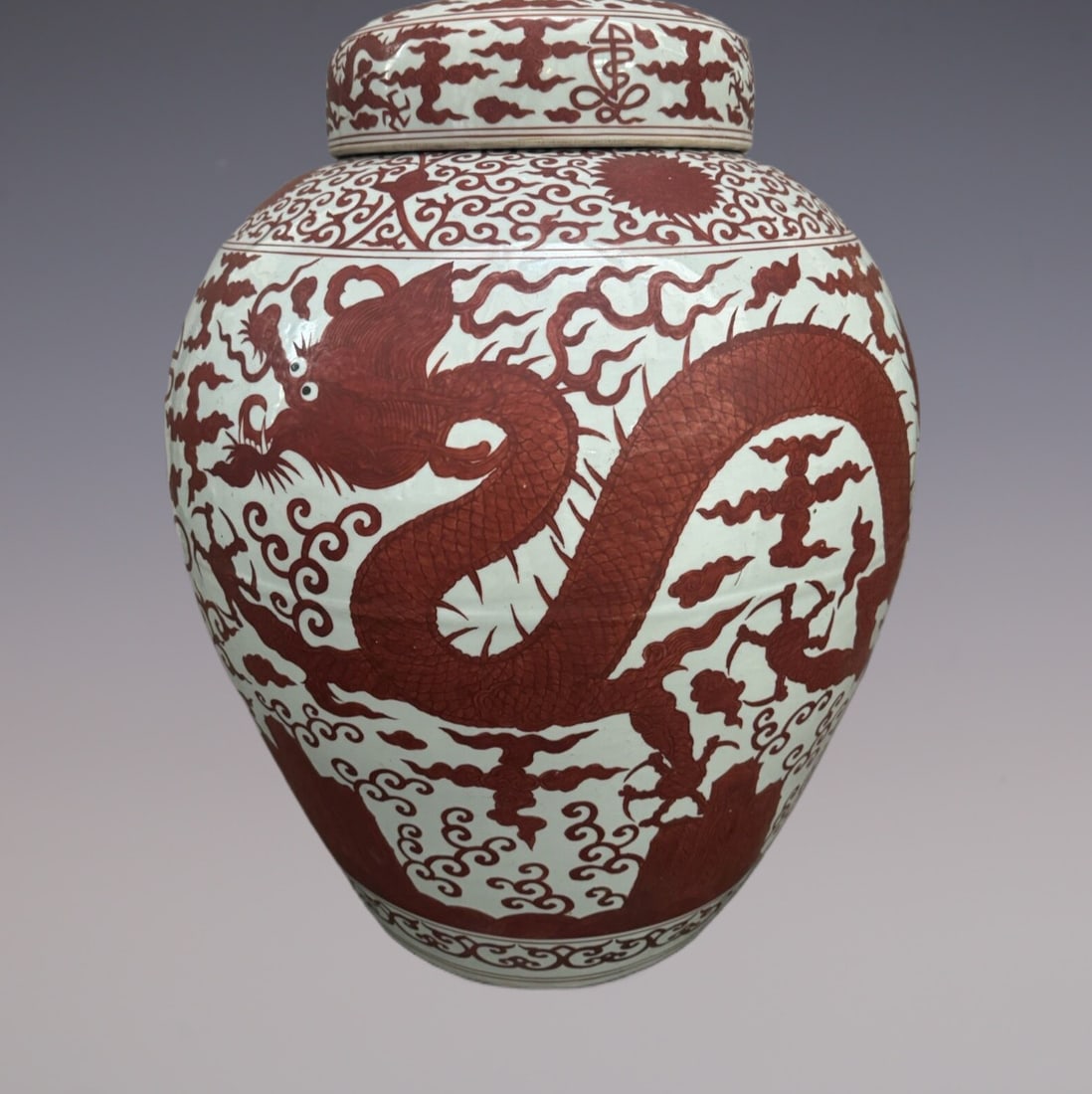 An Exquisite Iron-Red Dragon Pattern Lotus Pattern Jar (1 of 9)