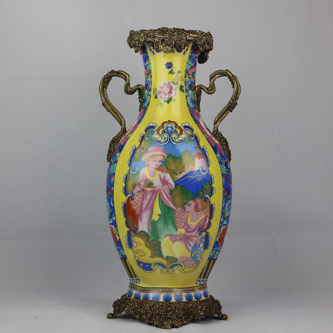 An Exquisite Famille-Rose Inlaid Bronze Character and Story Pattern Double-Ears Vase (1 of 9)