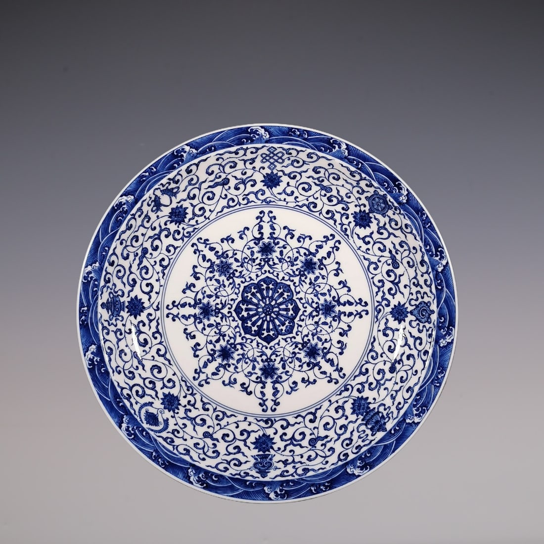 An Exquisite Blue and White Lotus Pattern Eight Treasures Pattern Seawater Pattern Plate (1 of 9)