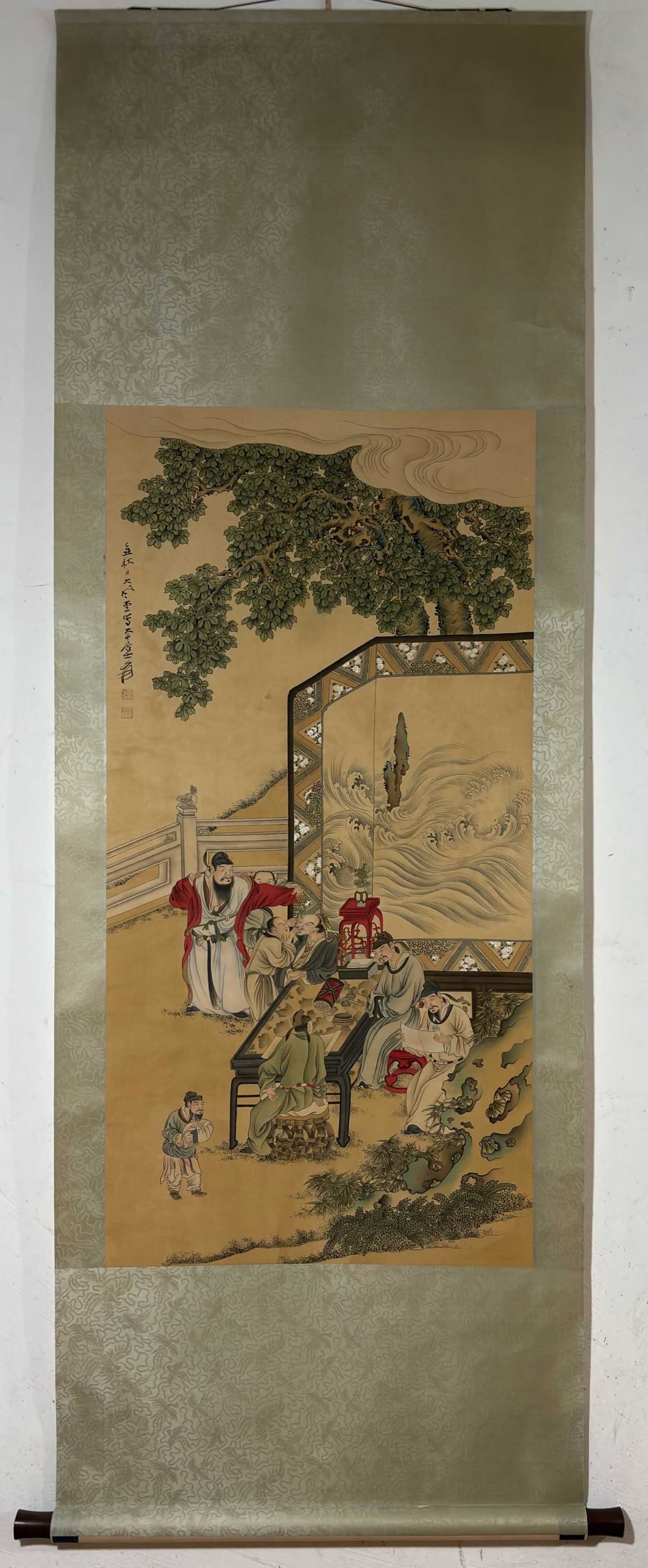 A Chinese Vertical Scroll Ink Painting of Character and Story on Silk (1 of 9)