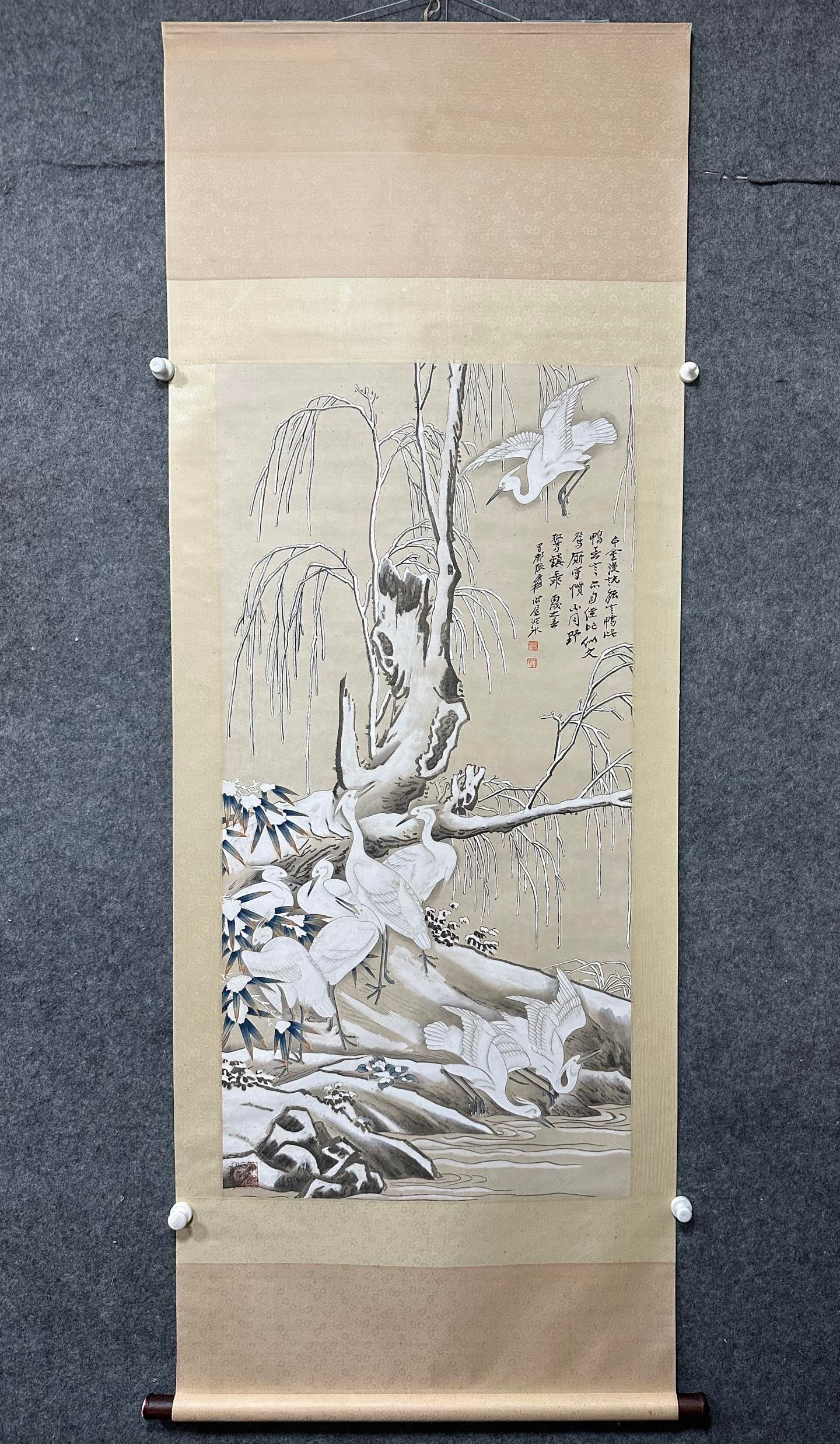 A Chinese Vertical Scroll Ink Painting of Flower and Bird on Paper (1 of 8)