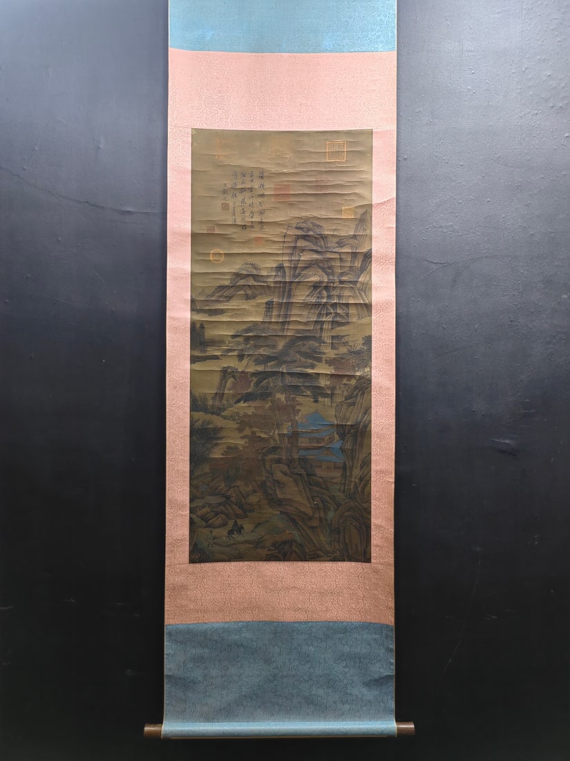 A Chinese Vertical Scroll Ink Painting of Landscape on Silk (1 of 9)