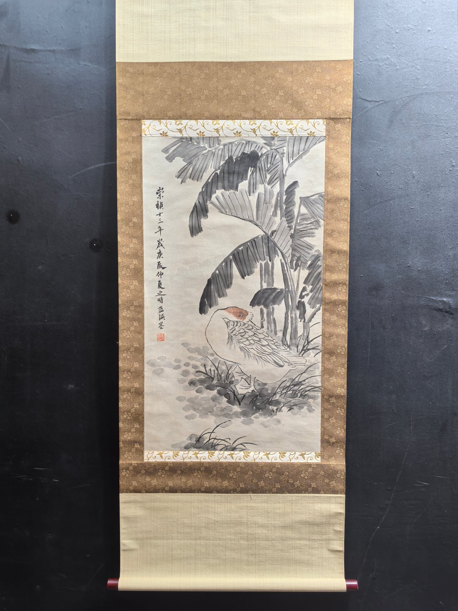 A Chinese Vertical Scroll Ink Painting of Flower and Bird on Silk (1 of 8)
