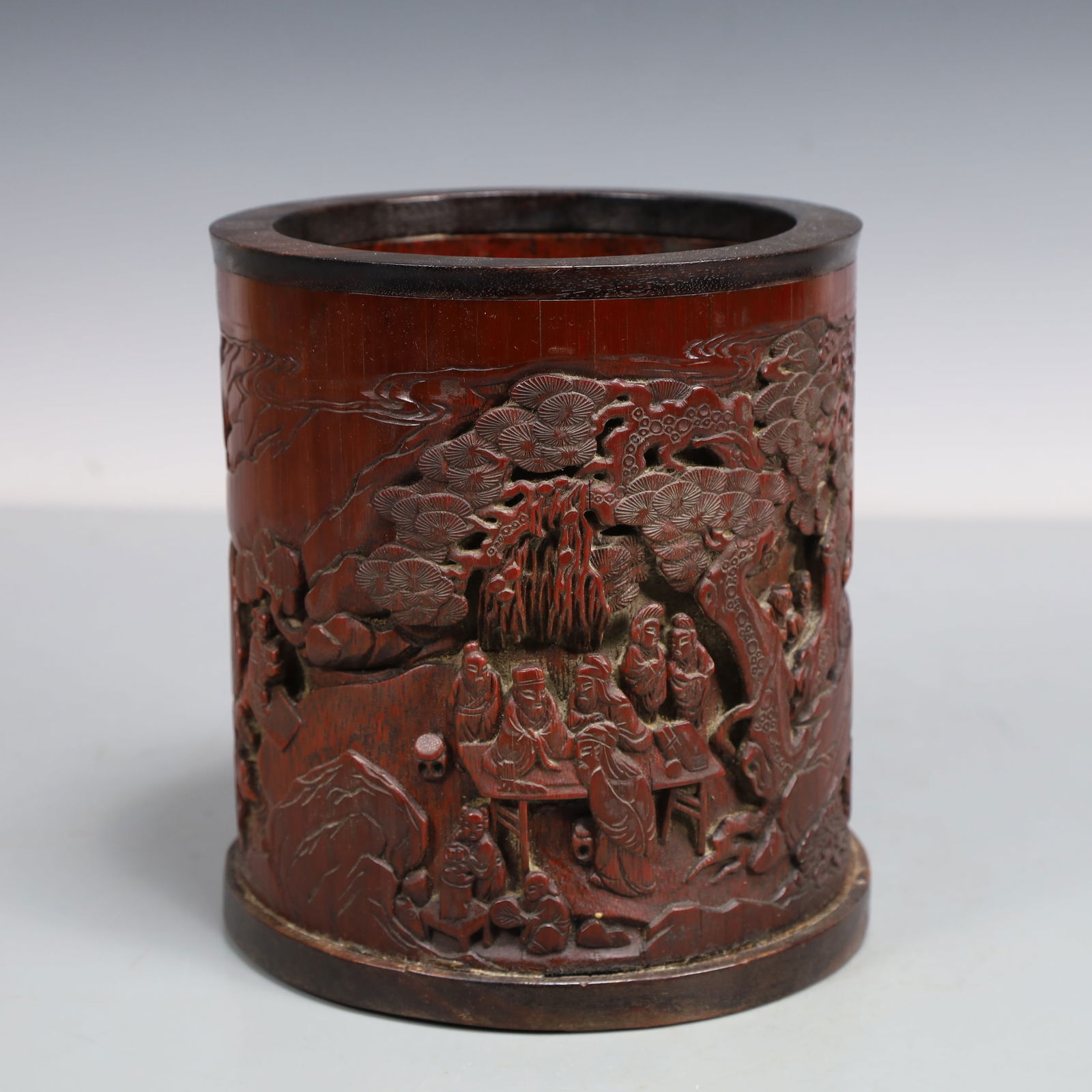 A Exquisite Zitanwood Character and Story Pattern Brush Pot (1 of 7)
