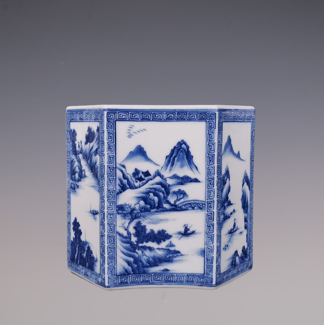 An Exquisite Blue and White Landscape Pattern Brush Pot (1 of 9)