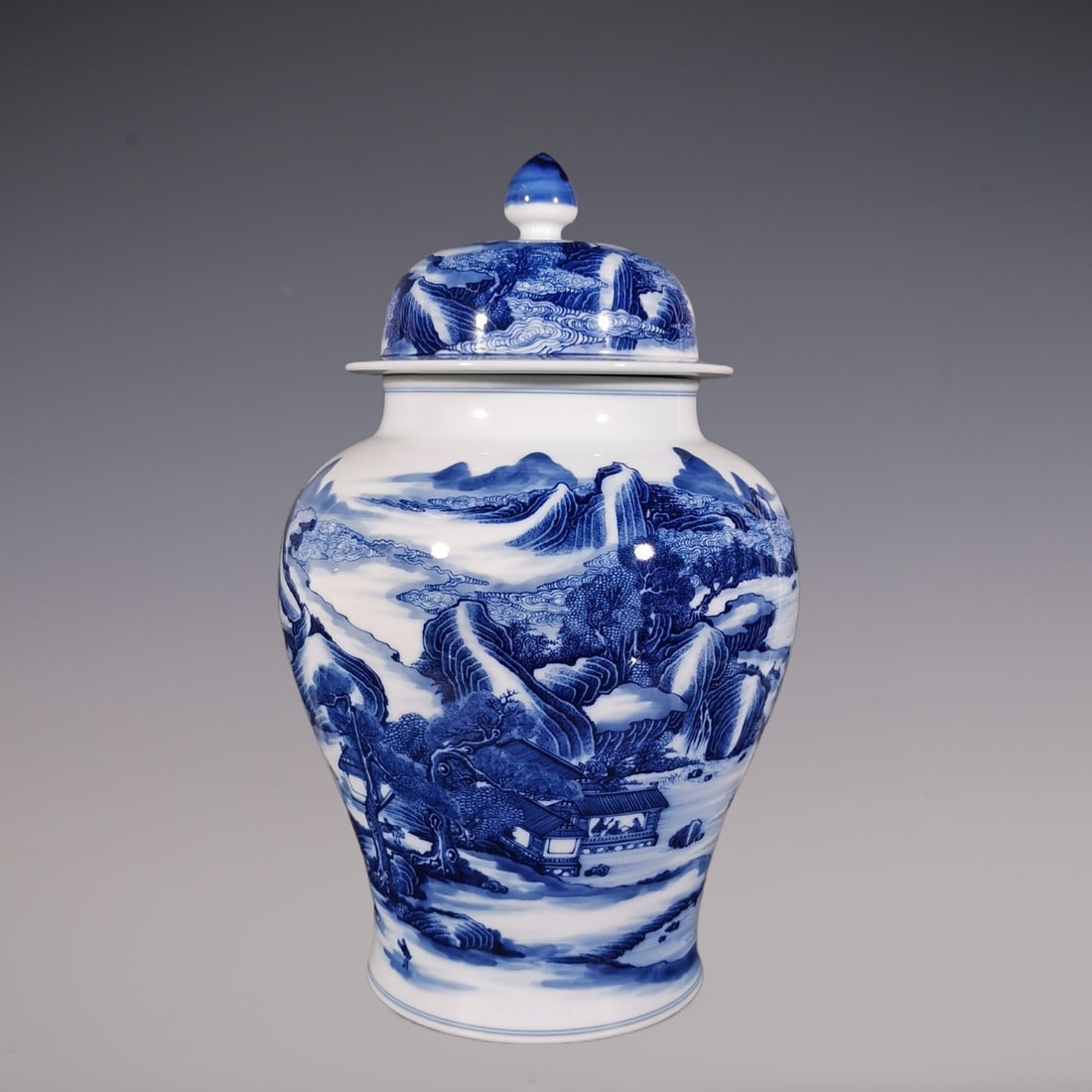 An Exquisite Blue and White Landscape and Figure Pattern Jar (1 of 8)