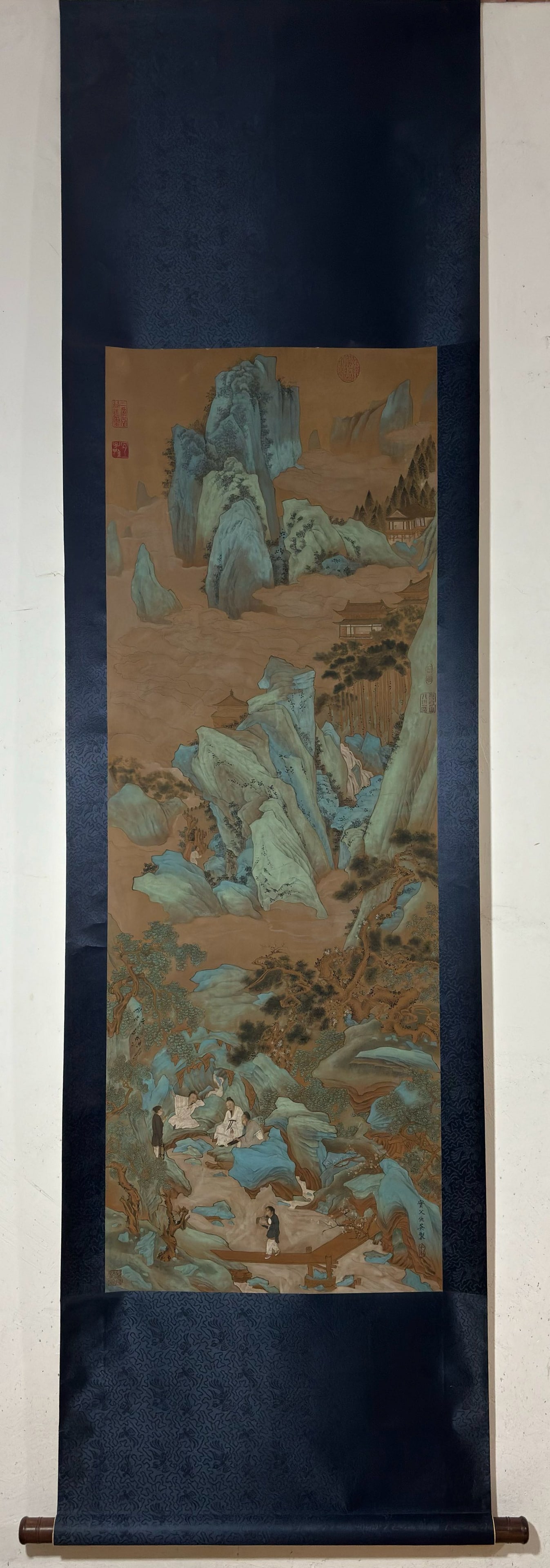 A Chinese Vertical Scroll Ink Painting of Landscape and Figure on Silk (1 of 9)