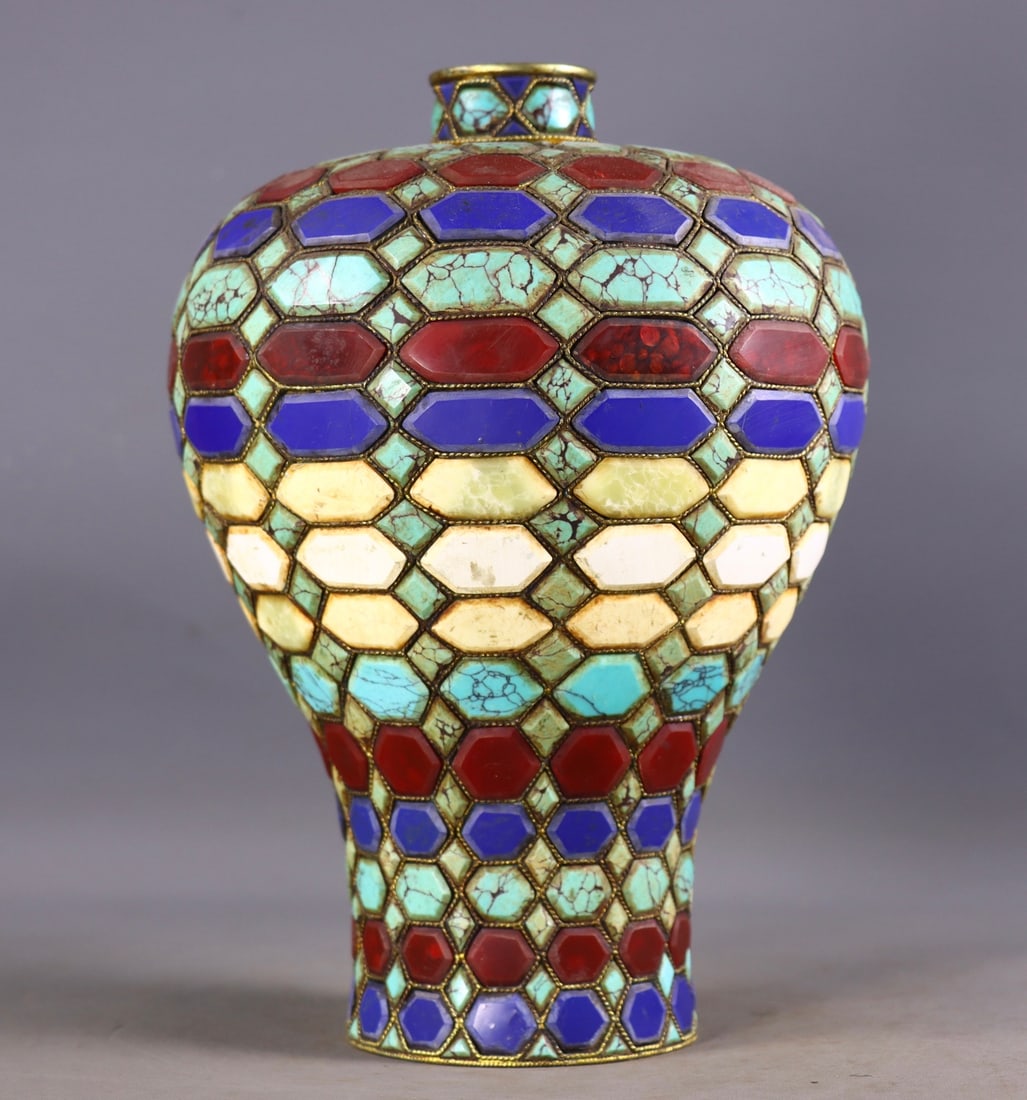An Exquisite Gilt Bronze Inlaid Gems Vase (1 of 9)