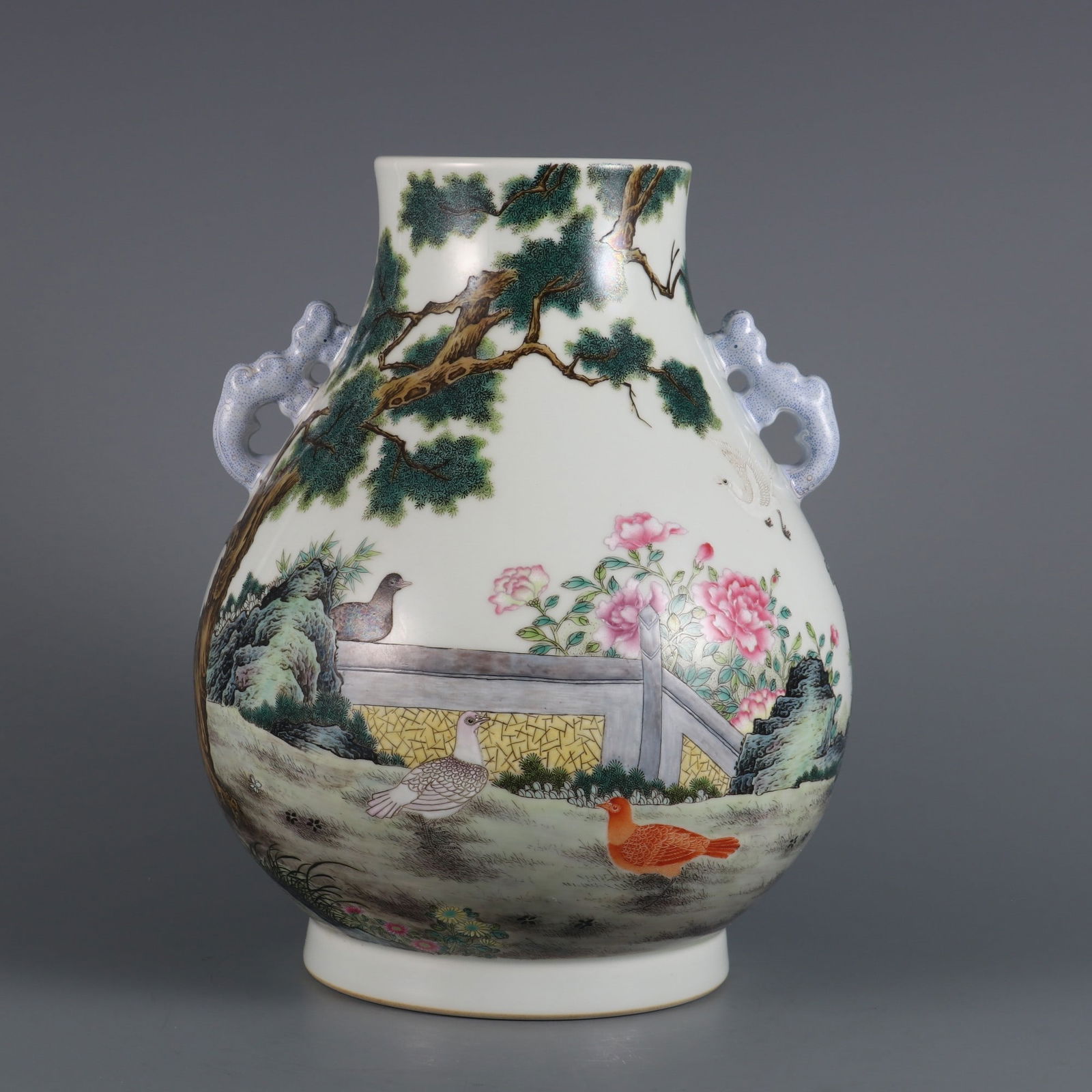 An Exquisite Famille-Rose Flower and Bird Pattern with poem Double-Ears Vase (1 of 10)