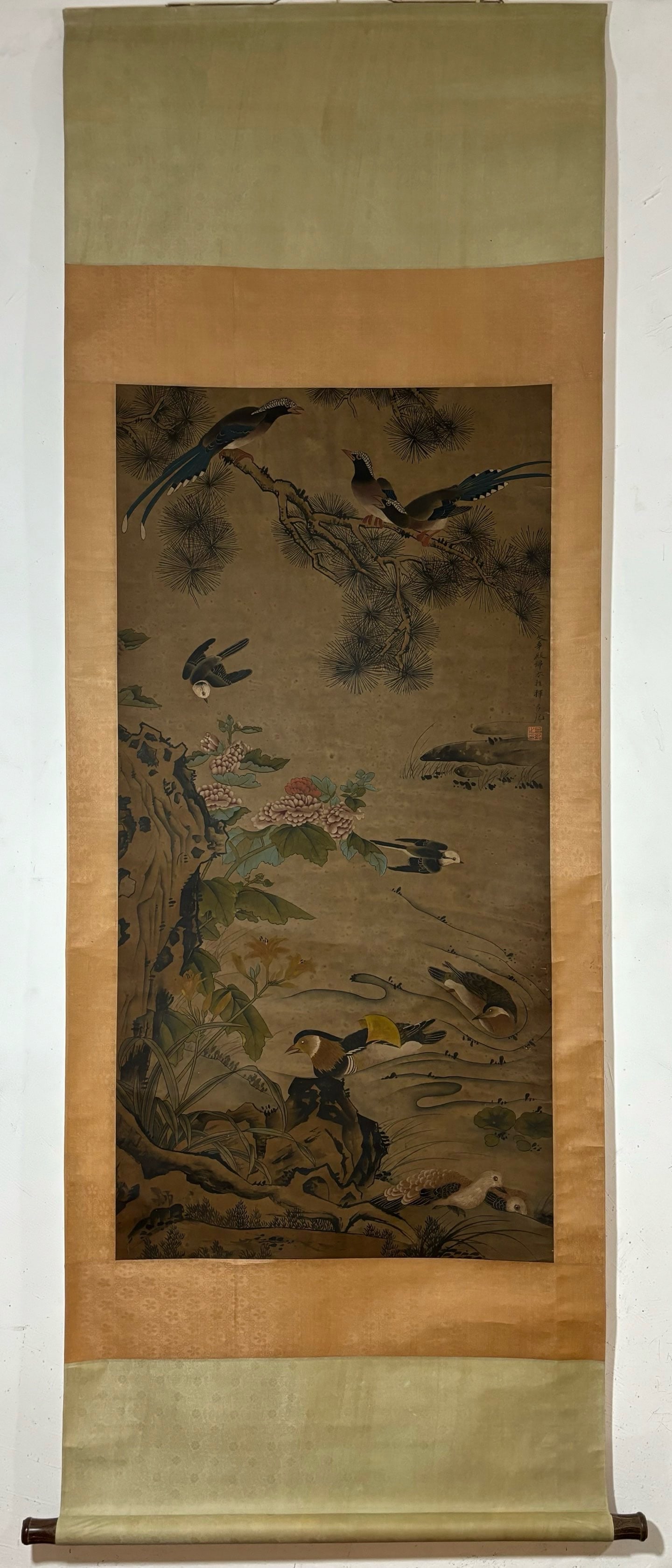 A Chinese Vertical Scroll Ink Painting of Flower and Bird on Paper (1 of 9)