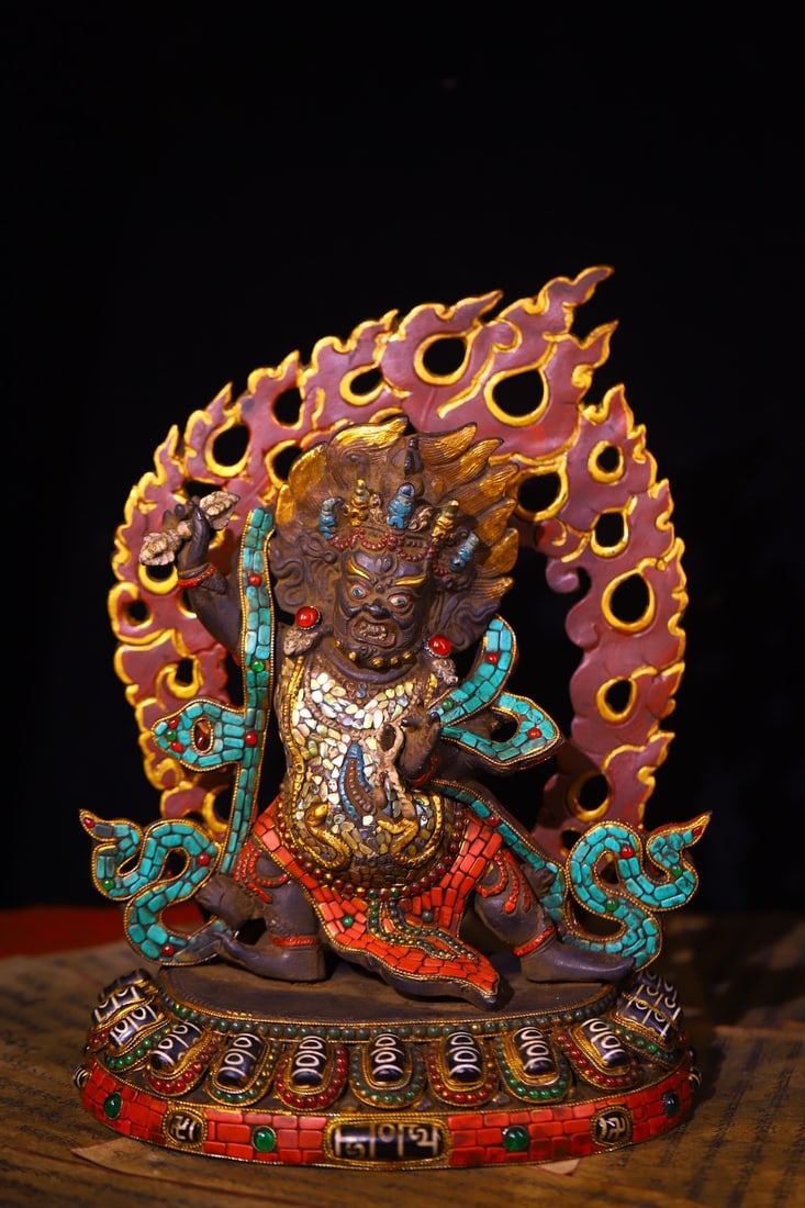 An Exquisite Bronze Inlaid Gems Statue of Vajra (1 of 8)