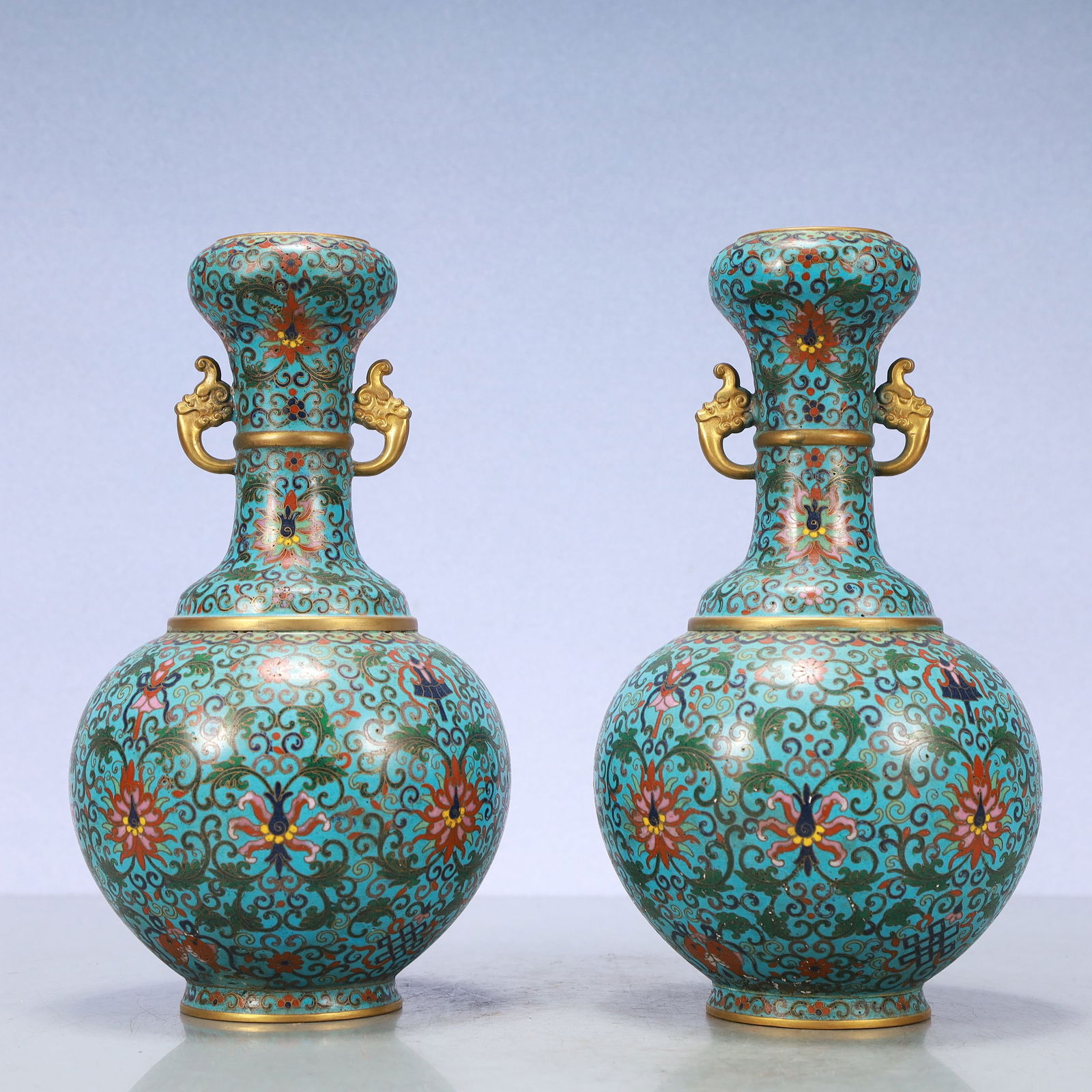 A Exquisite A pair of Cloisonne Lotus Pattern Double-Ears Vase (1 of 16)