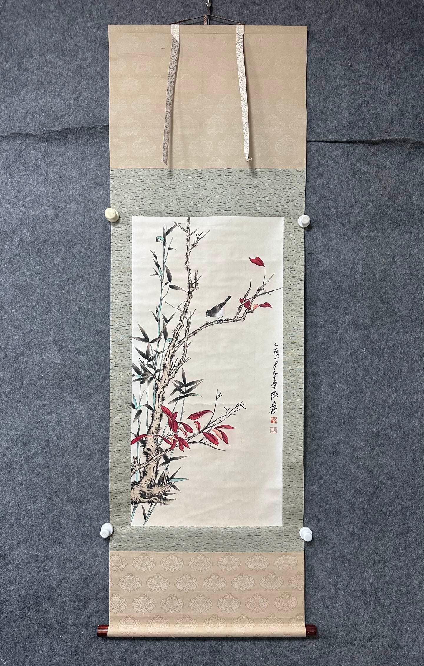 A Chinese Vertical Scroll Ink Painting of Flower and Bird on Paper (1 of 8)