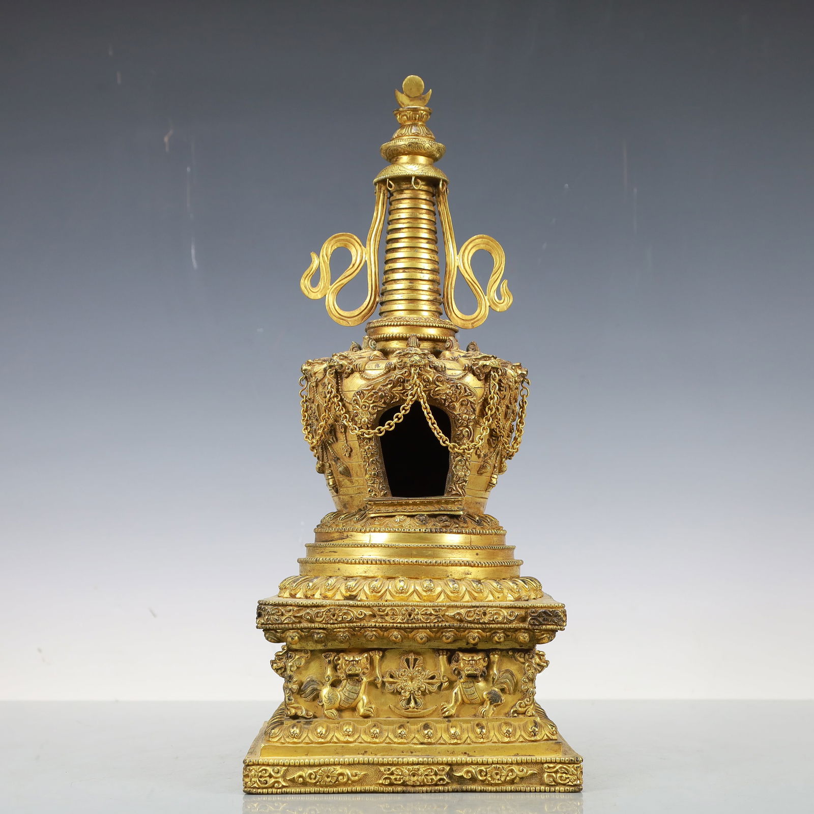 A Exquisite Gilt Bronze Auspicious Beast Pattern Pagoda (1 of 8)
