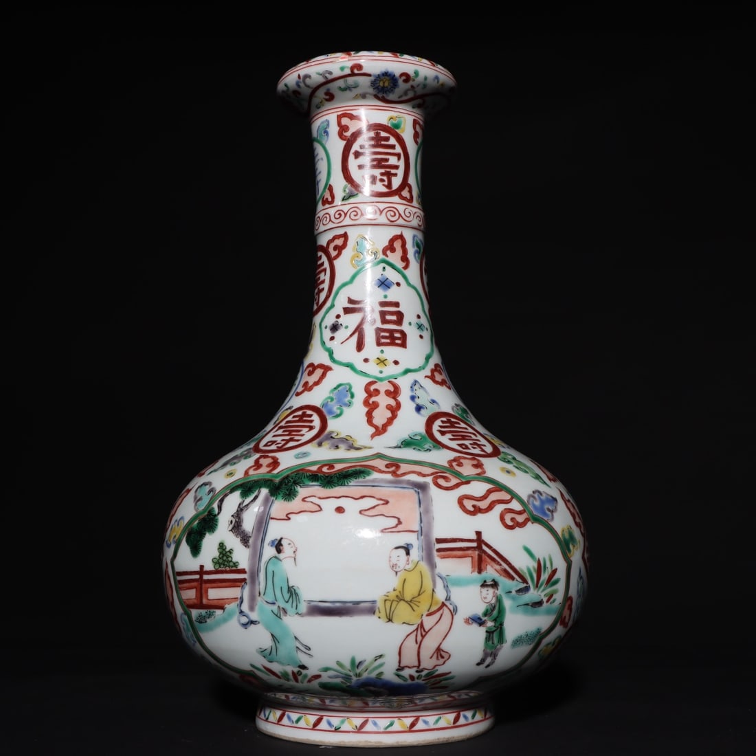 An Exquisite Wucai Bats and Peach Pattern Character and Story Pattern Vase (1 of 9)