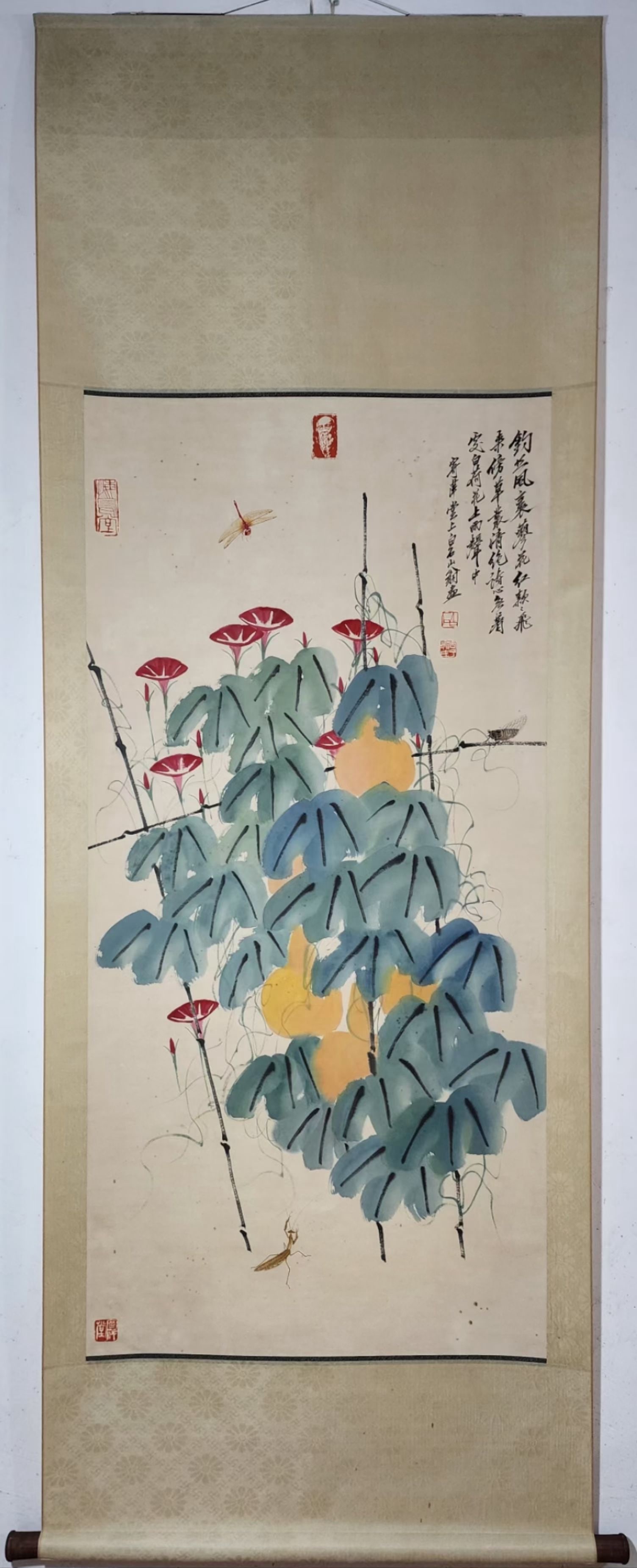 A Chinese Vertical Scroll Ink Painting of Flower on Paper (1 of 9)