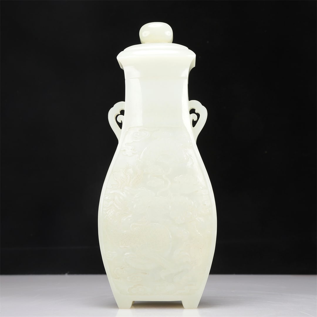 A Fabulous White Jade 'Dragon& Auspicious Cloud' Vase And Cover (1 of 10)