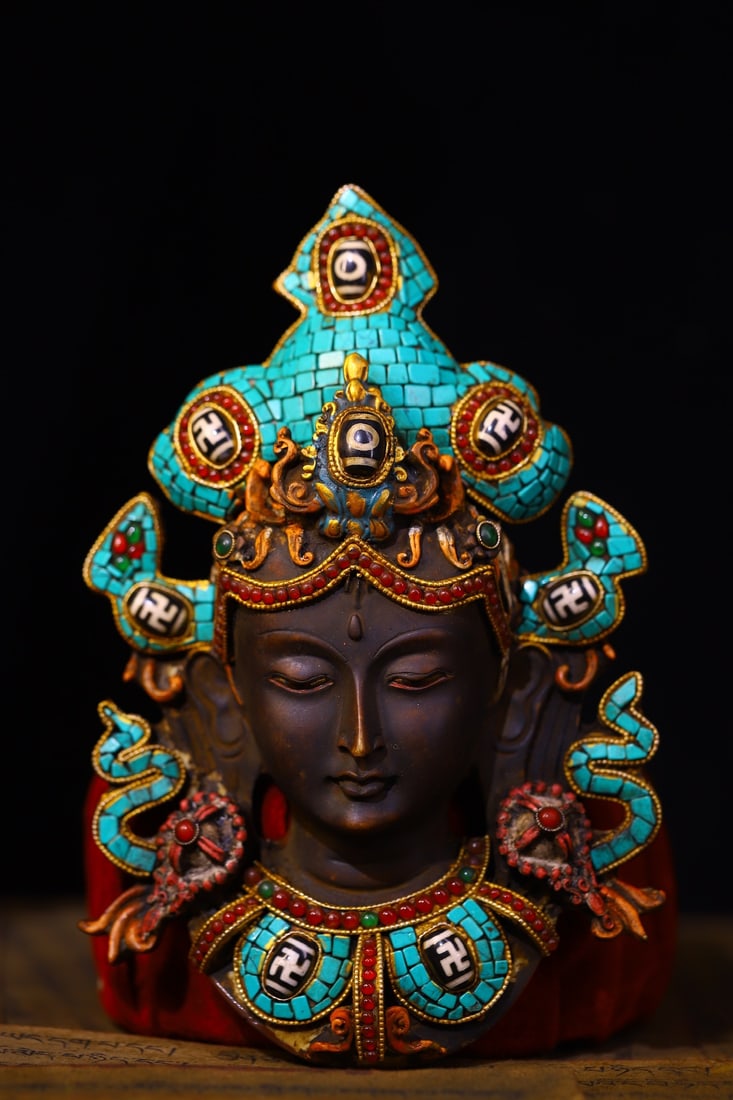 An Exquisite Yak bone Inlaid Gems Statue of Tara (1 of 9)