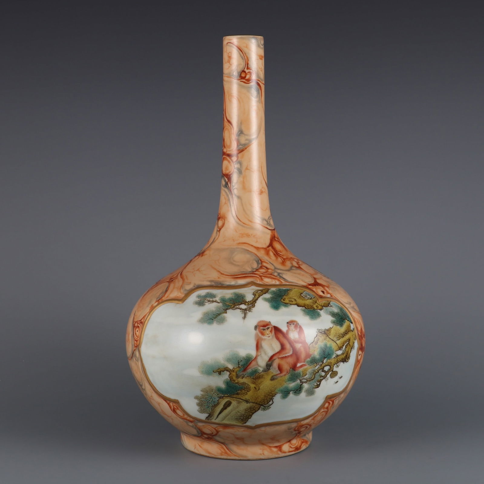 An Exquisite Famille-Rose Imitation Stone Grain Glaze Monkey Pattern Vase (1 of 9)