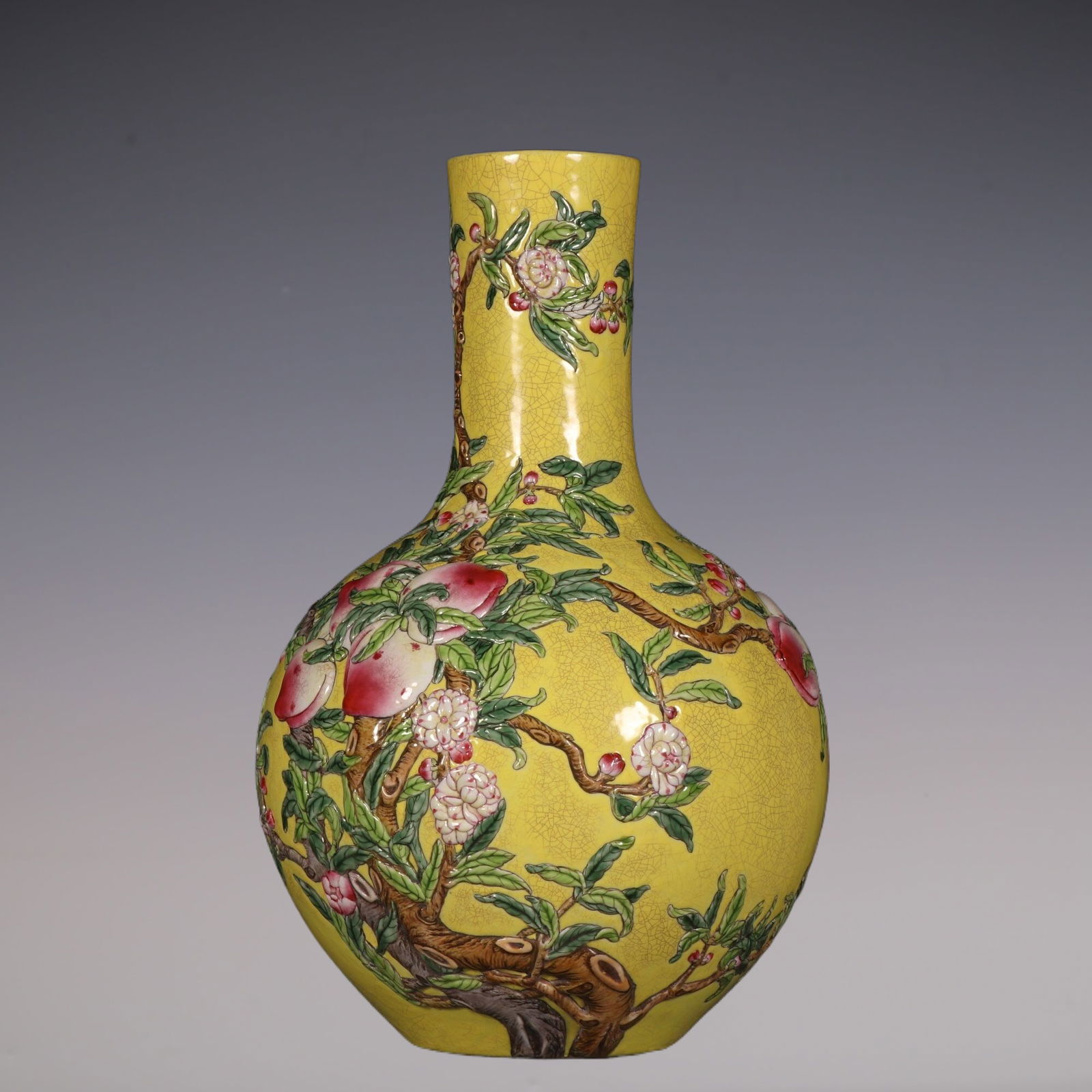 An Exquisite Famille-Rose Painted Gold Bats and Peach Pattern Vase (1 of 9)