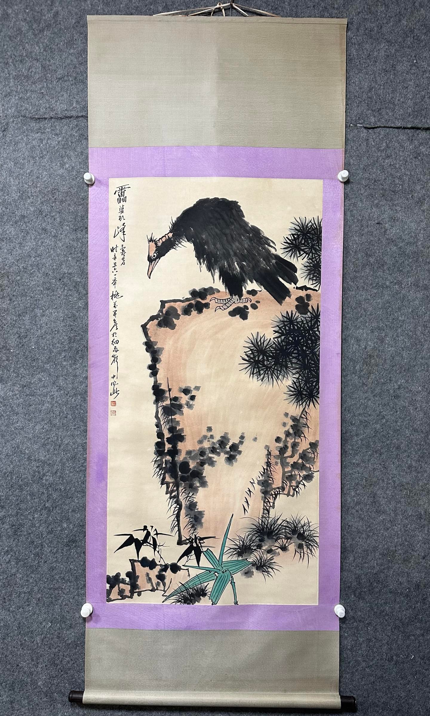 A picture of Pan Tianshou's eagle stone: Pan Tianshou's eagle stone map Flower core Size:68x137cm (The Dimensions Of All Batches Are Manually Measured.If You Need More Detailed Information,Please Contact Our Customer Service Before Bidding.)