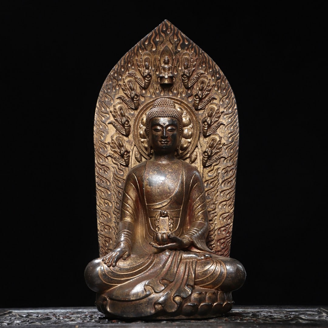 A beautiful bronze gold Amitabha Buddha statue (1 of 9)