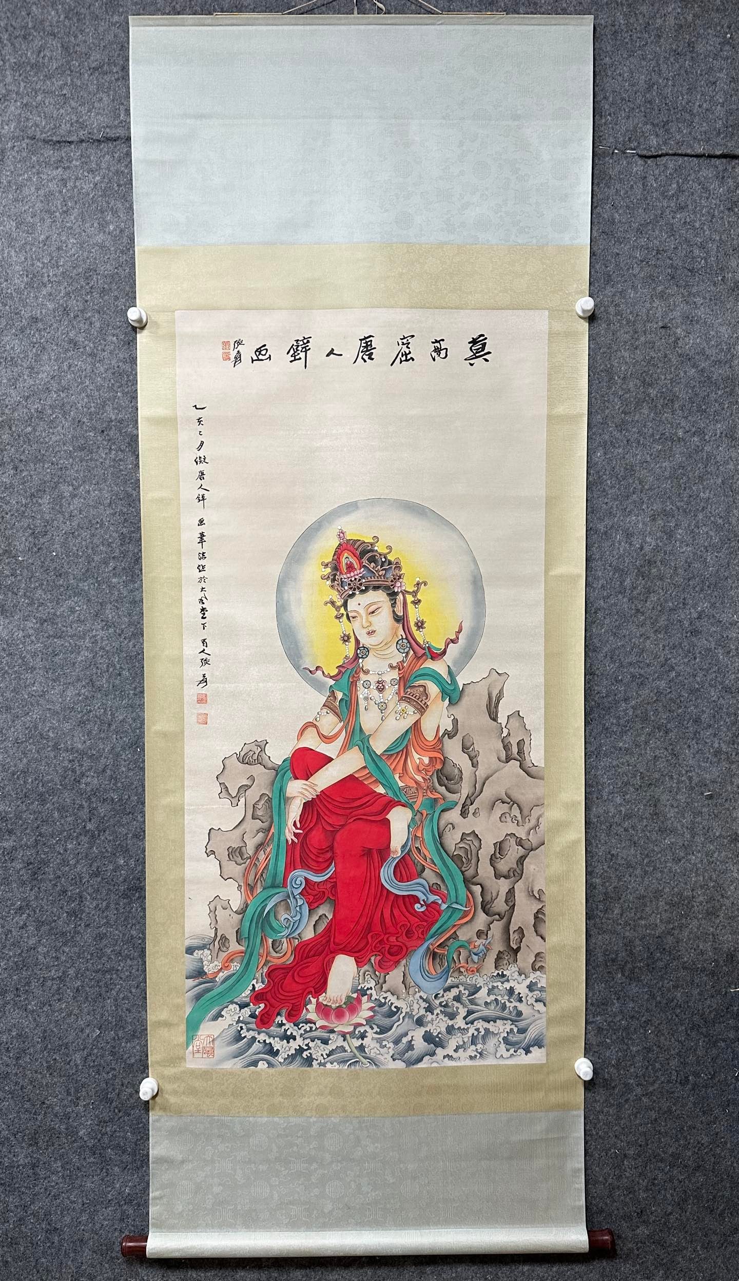 A Buddha statue of Zhang Daqian: Zhang Daqian's Buddha statue Flower core Size:67x138cm (The Dimensions Of All Batches Are Manually Measured.If You Need More Detailed Information,Please Contact Our Customer Service Before Bidding.)