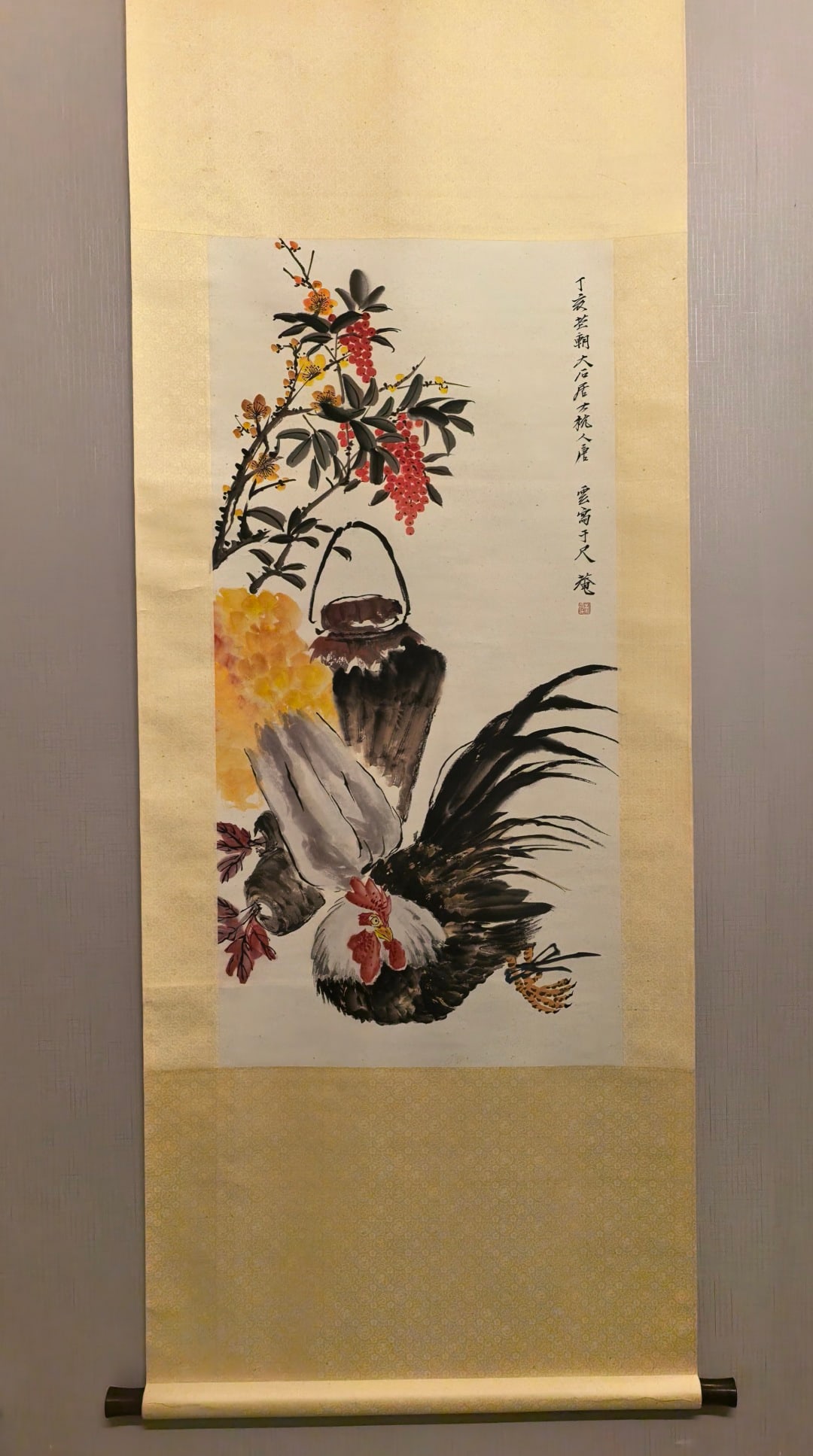 A picture of Tang Yun's rooster: Tang Yun's rooster picture Size:110x54cm (The Dimensions Of All Batches Are Manually Measured.If You Need More Detailed Information,Please Contact Our Customer Service Before Bidding.)