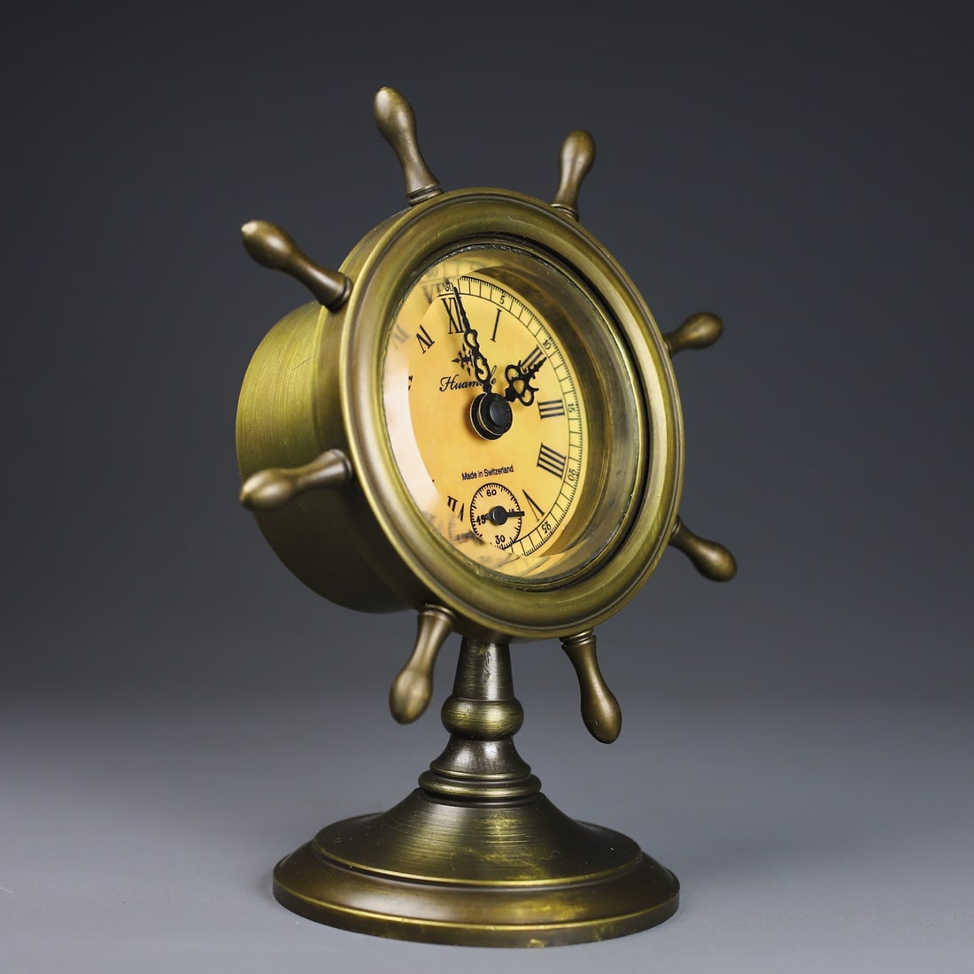 A beautiful helmsman cast copper chronograph alarm clock - 9