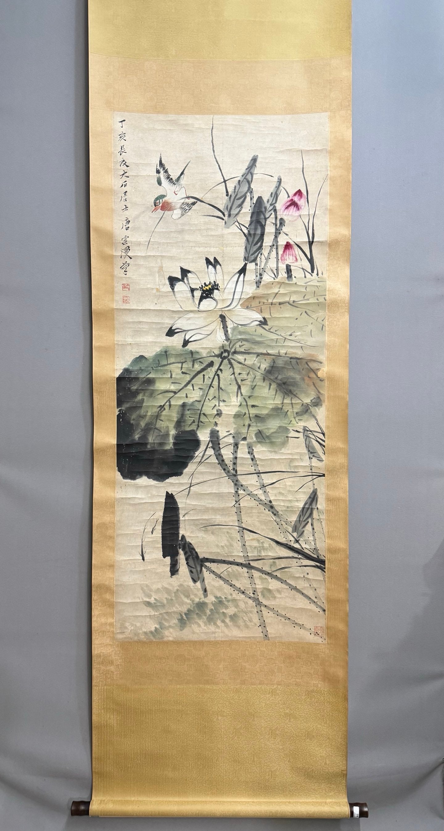 A picture of Tang Yun's viewing of the lotus: Tang Yun's lotus view Size:130x52cm (The Dimensions Of All Batches Are Manually Measured.If You Need More Detailed Information,Please Contact Our Customer Service Before Bidding.)