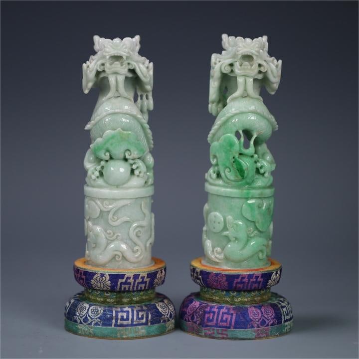 A pair of natural old jade dragon seals from the Qing Dynasty: Qing Dynasty natural old jade dragon pattern seal Size:H:16.5x5cm W:1338g (The Dimensions Of All Batches Are Manually Measured.If You Need More Detailed Information,Please Contact Our Customer Service