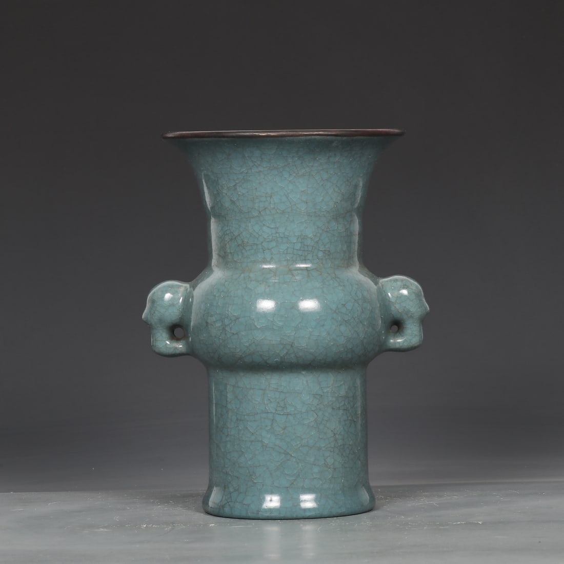 A Song Dynasty Ru kiln ice flake pattern silver mouth imperial inscription elephant ear flower cup (1 of 9)